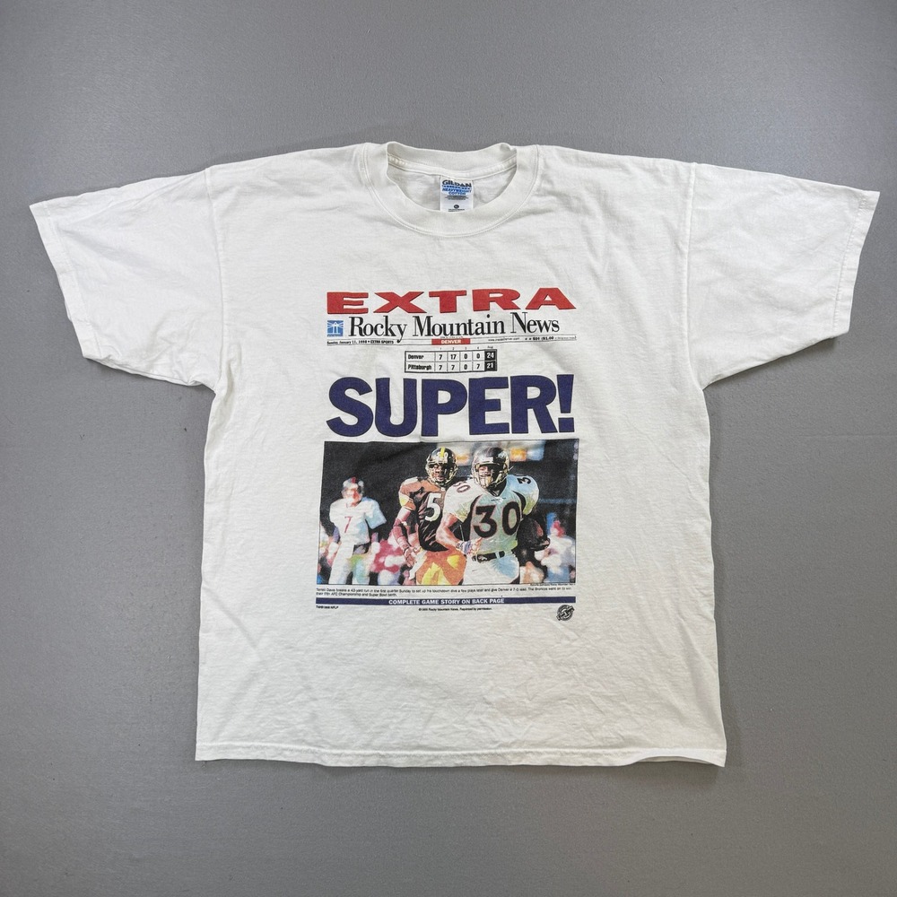 Vintage Denver Broncos T-Shirt Mens XL White Super Bowl AFC Championship 1998